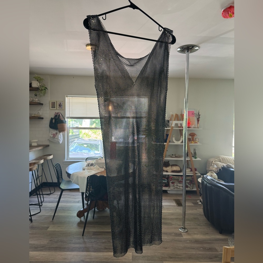 Black Jeweled Mesh Mini Dress